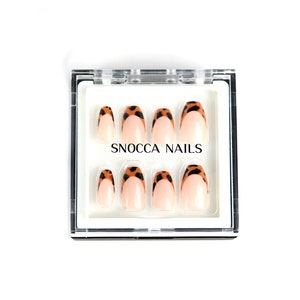 French Press On Nails Short Coffin / Press On Nails set With Glue / Fake Nail Box / Medium Length Ready To Ship French Nails Leopard