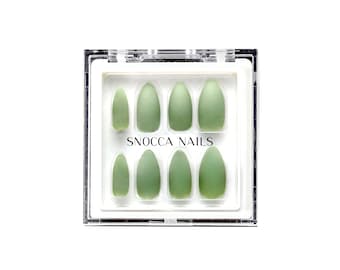 24 pcs Press On Nails Long Almond | Press On Nails set | Fake Nail Box | Matte Green Ready To Ship