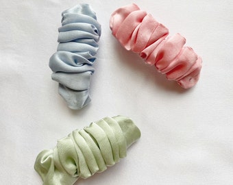 Pure Silk Scrunchie Barrette, Silk Ruffled Hair Clip, Silk Hair Accessories, Lolita Style 100% Silk Hair Clip in Many Colors
