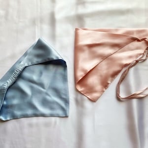 Pure Silk Reversible Cottagecore Triangle Headscarf, 100% Silk Bandana with Ties, Milkmaid Scrunchie Headscarf in Various Colors