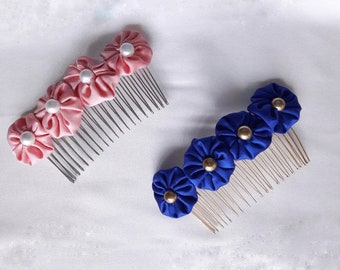 Pure Comb Yo-Yo Flowers, Gift for Bride, Bridesmaid, Girl, Silk Hair Accessory, 100% Silk Flower Comb, Cute Hair Accessory, Christmas Gift