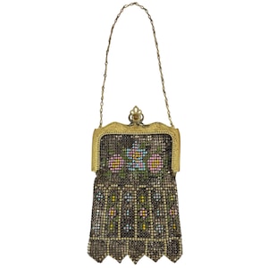 Antique 1920s Whiting & Davis Painted Mesh Purse – Floral Enamel Design – Made in Canada