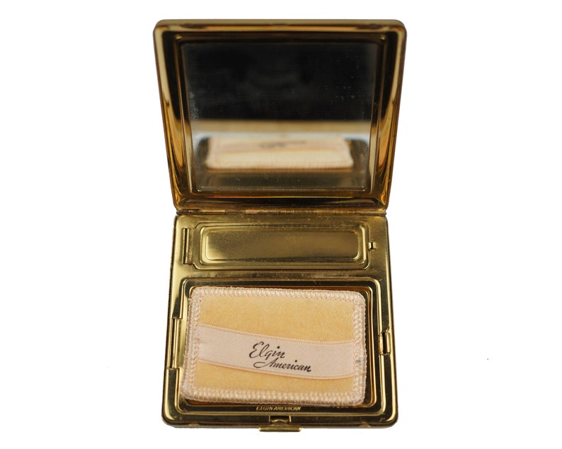 Vintage 1940s Elgin American Compact Powder and Rouge Red & Gold Excellent image 3