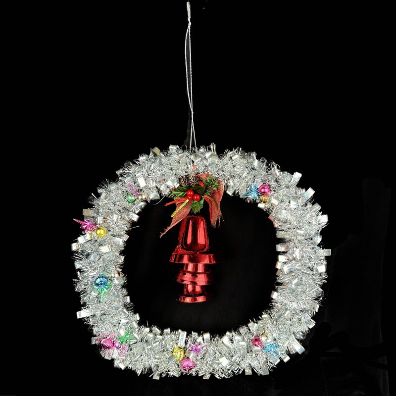 Silver Tinsel Ball Wreath Ornament main image 1