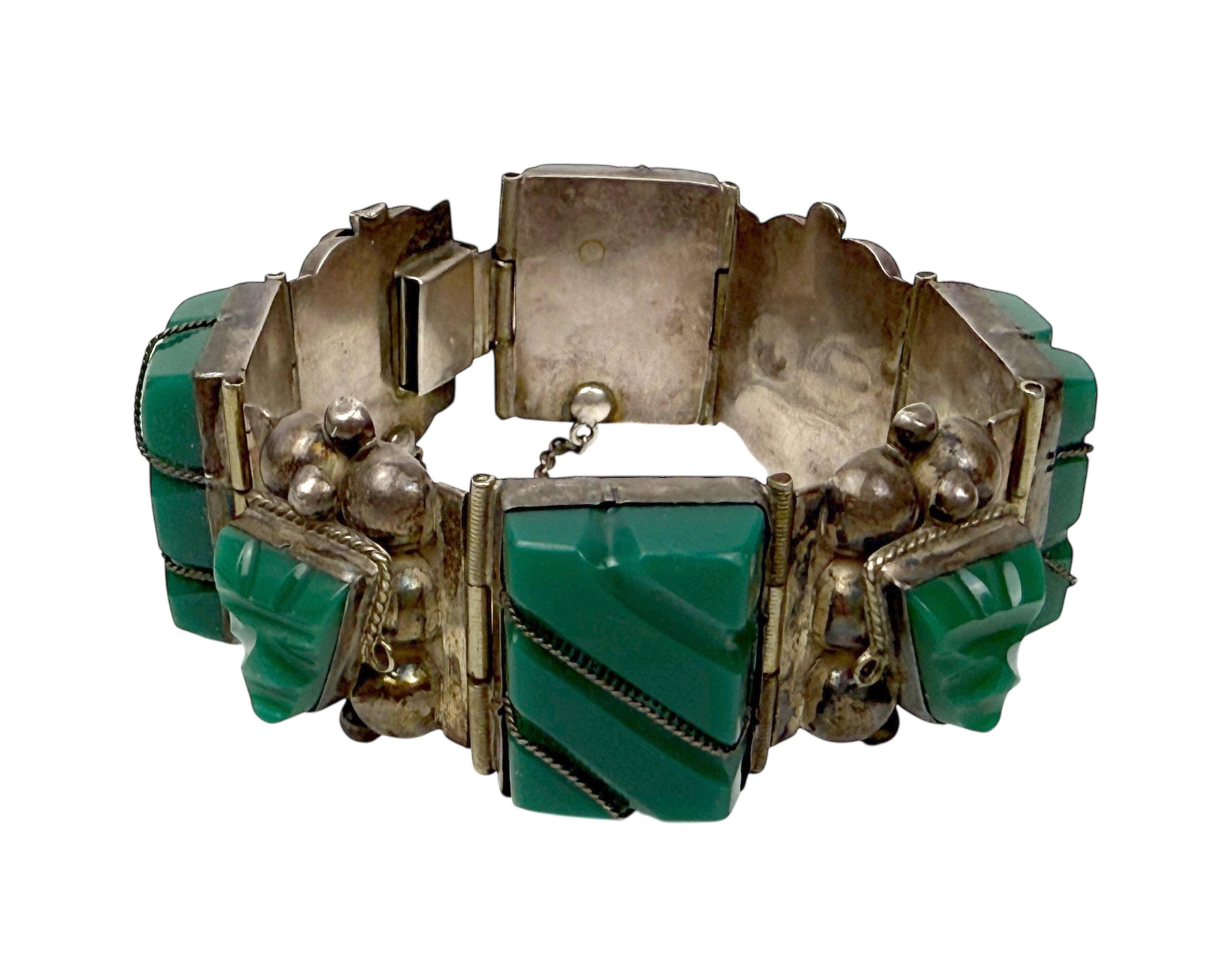 Mexican Silver and Green Stone Bracelet - Etsy Canada