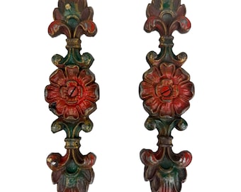 Antique Cast Iron Drapery Rod Center Support Clips, Hand Painted Curtain Rod Brackets Pair, 1920s Window Hardware