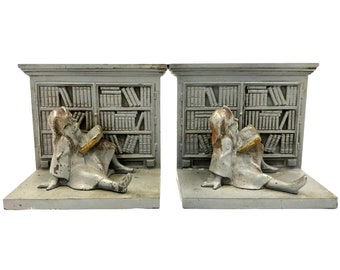 Antique Bradley & Hubbard Bookends Gnome Library Cast Iron
