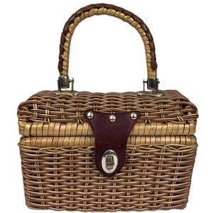 Vintage 1960s Vinyl Wicker Handbag Box Purse