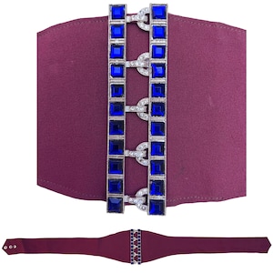 Art Deco Blue Rhinestone Buckle w Cloth Belt 1930s 40s