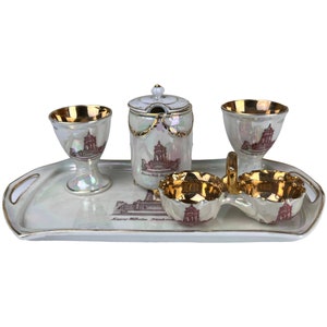 Antique Breakfast Condiment Set Kaiser Wilhelm Monument Souvenir German Lustreware