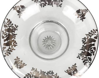 Vintage 1920s Heisey Glass Bowl w Silver Overlay Lovebirds – Elegant American Art Deco Bonbon Dish