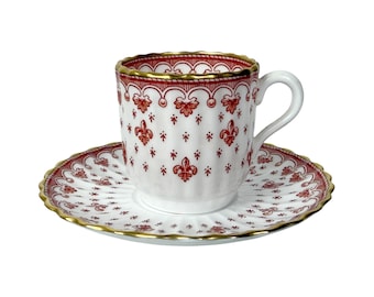 Spode Fleur De Lys Red Trio | Vintage Fine Bone China Tea Set