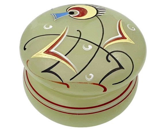 Art Deco Glass Powder Jar Enamel Painted Bauhaus … - image 1