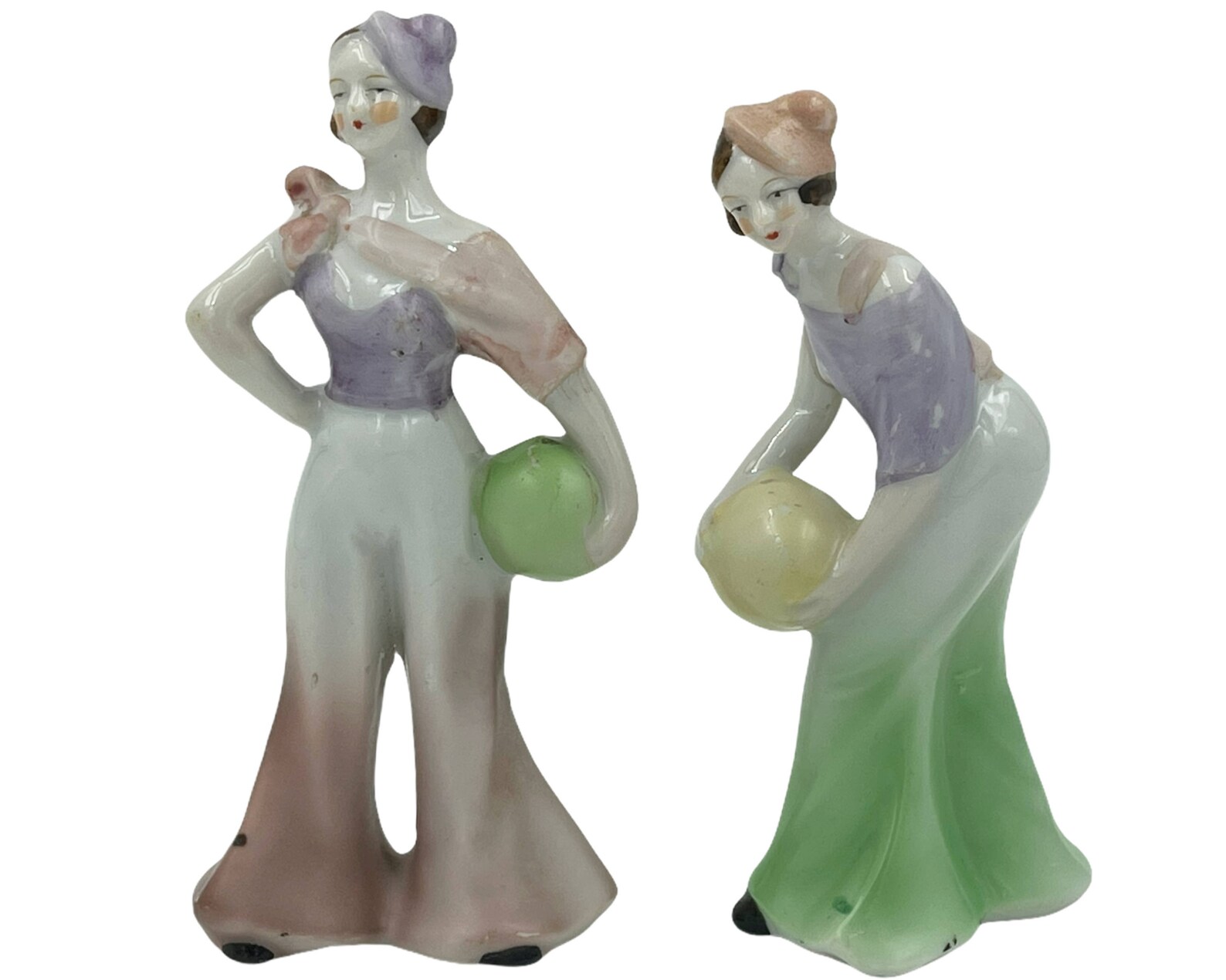 Art Deco Figurines Lady with Beach Ball 1930s Ceramic Figural Etsy