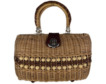 Vintage 1960s Wicker Handbag Purse Stein Novelty Import Hong Kong