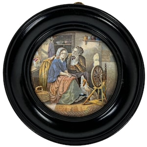 Antique 19th c Staffordshire Pratt Polychrome Paste Pot Lid Persuasion Framed