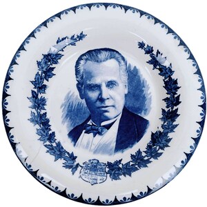 Antique Flow Blue Canadian Historical Plate Sir George-Etienne Cartier Patriot