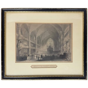1842 Antique Engraving Interior of the Cathedral, Montreal by W.H. Bartlett & J.H. Le Keux
