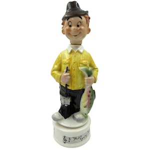 Vintage Fisherman Figural Musical Decanter Bottle Japan Ceramic