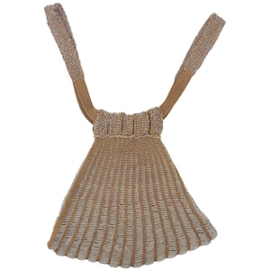 Borsa antica con perline – Perline di bronzo e vetro trasparente lavorate a maglia a mano, stile reticolo, primi anni del 1900