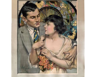 Antique 1917 Jergens POP Advertising Print “A Skin You Love to Touch” by Neysa McMein – Vintage Cosmetic Advertising Poster
