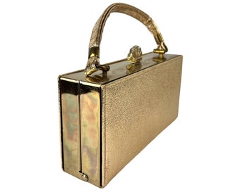 Sac à main de soirée vintage des années 1960 en métal doré et vinyle Made in USA - VFG