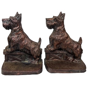 Vintage Scottie Dog Bookends Copper Clad Spelter Scottish Terriers