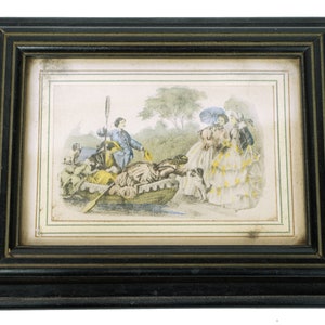 Antique Wood Trinket Box with Victorian Scene of Dogs & People