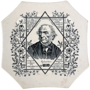 1886 Antique William Ewart Gladstone Portrait Plate British Prime Minister Octagonal