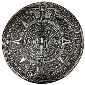 Vintage mexikanische Sterling Silber Anhänger Brosche Maya Azteken Kalender Stein 2,25 ”
