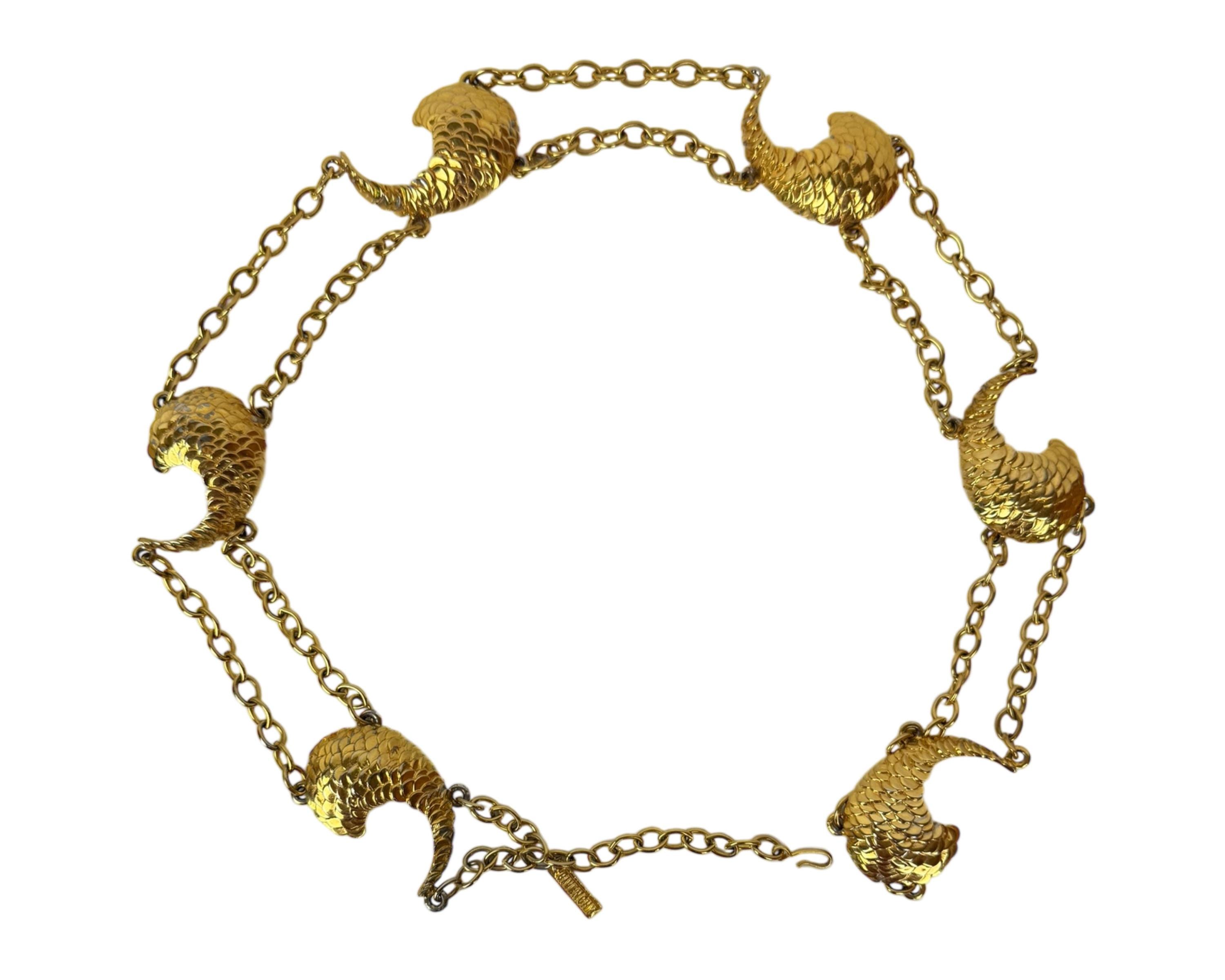 GIVENCHY ゴールド ブレスレット 2層 80s vintage 太め 蛇 Vintage 1980s Givenchy Chain Belt – Gold Tone Stylized Fish Tail