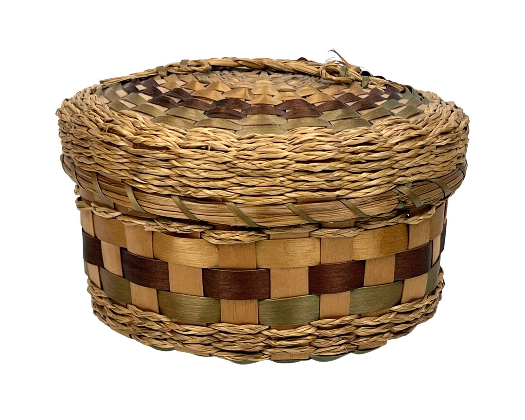 Antique Native American Ash & Sweetgrass Lidded Basket Passamaquoddy Penobscot Wabanaki Etsy