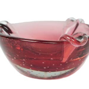 Murano Glass Bullicante Ashtray Cranberry Controlled Bubble Heavy Hand Blown