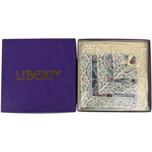 Vintage NIB 1980s Liberty of London Printed Cotton Hankie w Lace Edge Handkerchief