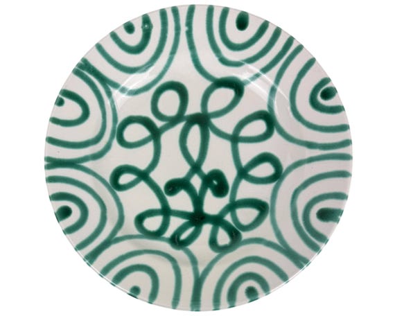 Vintage Gmundner Keramik Green Flamed Stripe Coupe Dinner Plate 9
