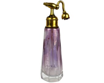 Vintage 1920s DeVilbiss Atomizer Perfume Bottle Purple Iridescent Cut Glass