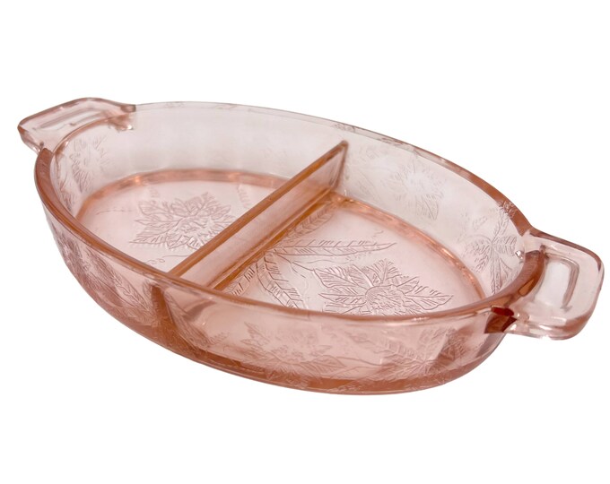 Jeannette Depression Glass Floral Divided Relish Tray Pink Poinsettia ...