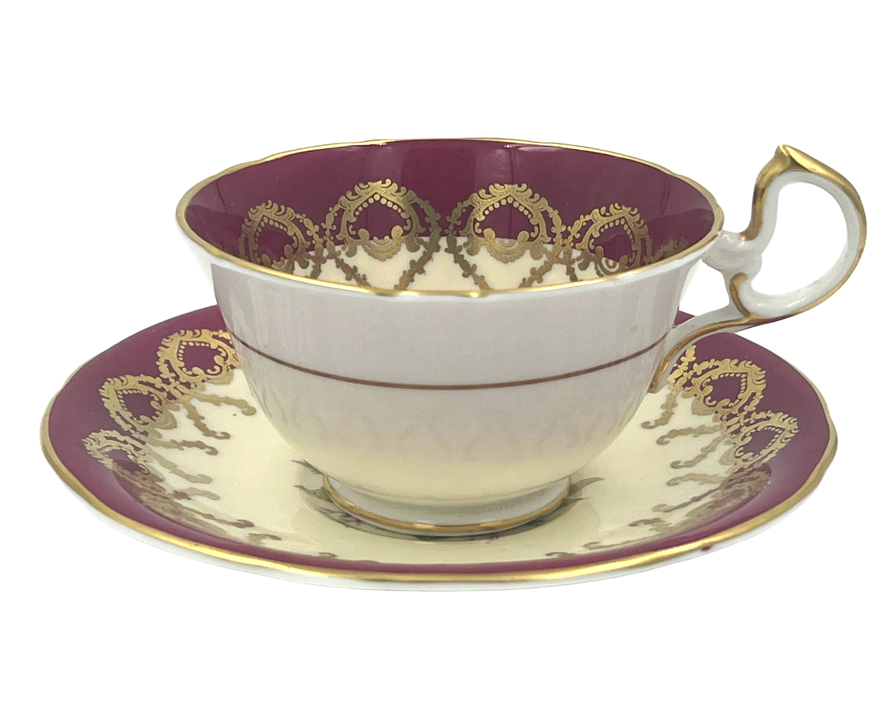 22 【磁器】AYNSLEY Vintage 1930s Aynsley Bone China Tea Cup & Saucer Rose Interior