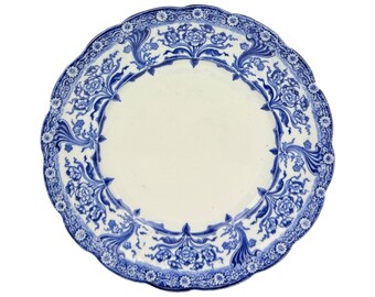 Plato antiguo Art Nouveau Winkle & Co Malvern de loza decorada con transferencia azul y blanca de 9 pulgadas.