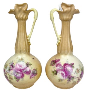 Antique Porcelain Ewer Vase Pair Unmarked German