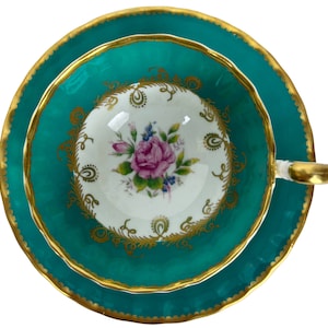 Vintage 1930s Aynsley Bone China Tea Cup & Saucer Cabbage Rose Interior C1515