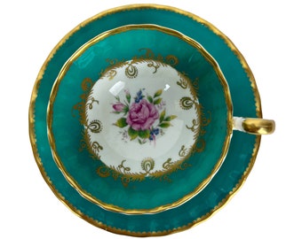 Vintage 1930s Aynsley Bone China Tea Cup & Saucer Cabbage Rose Interior C1515