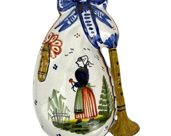 Vintage 1940s HB Quimper Wall Pocket Vase Bagpipe Shape 541 French Faience