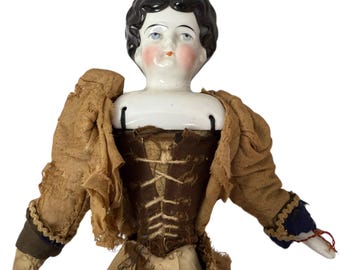 Antique 19th Century China Head Doll With Original Dress – Black