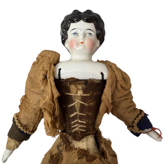 Antique 19th Century China Head Doll With Original Dress – Black