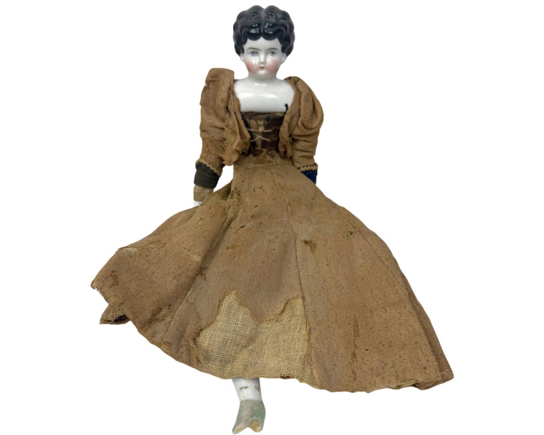 Antique 19th Century China Head Doll With Original Dress – Black
