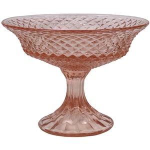 Large Vintage Depression Glass Pink Compote Stem Diamond Pattern