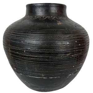 Vintage Longpi Black Pottery Vessel – Tribal Earthenware from Manipur India – Handcrafted Northeast Indian Pot