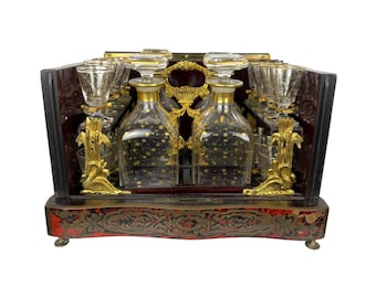 Antique French Tantalus Set Glass Decanters and Cordials Napoleon III Period