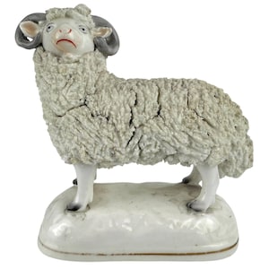 Antique Staffordshire Pottery Ram Sheep Figurine circa 1840
